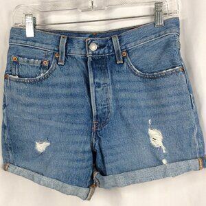 Levi's 501 Button Fly Cutoff Denim Jean Shorts Womens Size 26 Distressed Cuffed